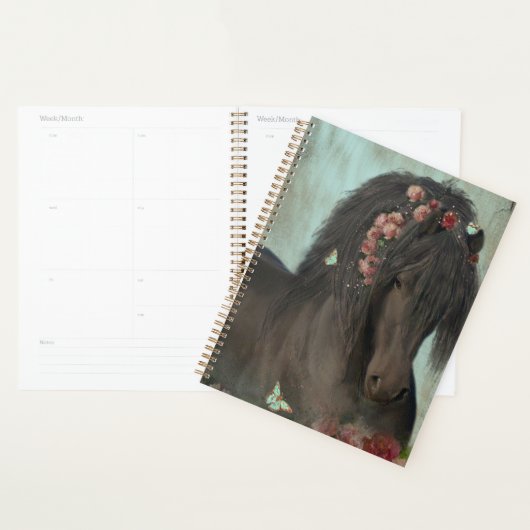 Cheval Noir Cheval Friesen - Calendrier, Planifica (Devant avec enveloppe)