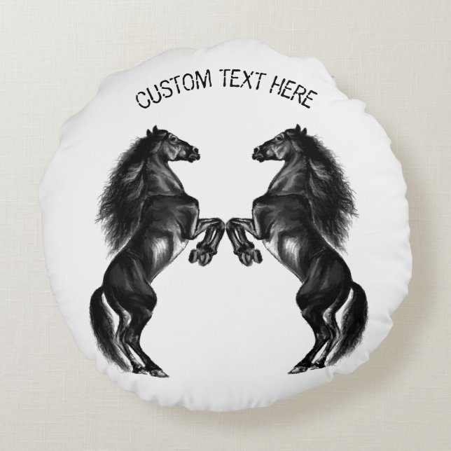 Cheval noir Coussin rond Texte et couleur personna (Dos)