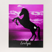 Cheval Noir Élevant Puzzle Ciel Violet (Vertical)