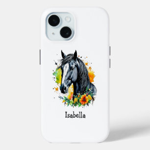 Cheval noir entouré de fleurs Personnalisé