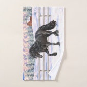 Cheval Noir Friésien Roulette Trottant Dans La Nei (Serviette à main)
