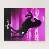 Cheval noir se cabrant Puzzle ciel violet (Horizontal)