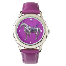 CHEVAL OCCIDENTAL D'ARGENT Montre en cuir violet