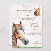 Cheval rose Floral Invitation Anniversaire (Devant)