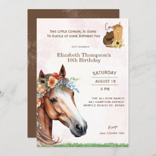 Cheval rose Floral Invitation Anniversaire