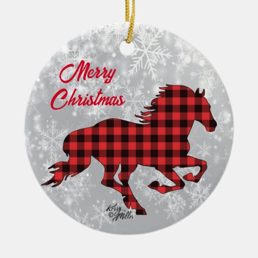 Cheval rouge et noir Plaid Ornement en céramique d (Devant)