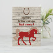 Cheval Rouge personnalisé Bois rustique Invitation (Debout devant)