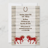 Cheval Rouge personnalisé Bois rustique Invitation (Dos)