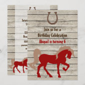 Cheval Rouge personnalisé Bois rustique Invitation (Devant / Derrière)