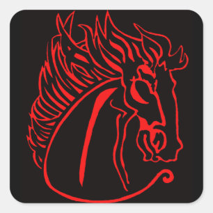 Cheval rouge sur Stickers Carré noir