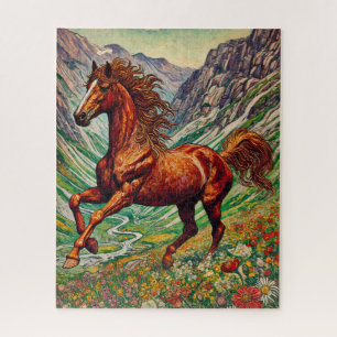 Cheval Rouge sur un Puzzle de 500 pièces à flanc d
