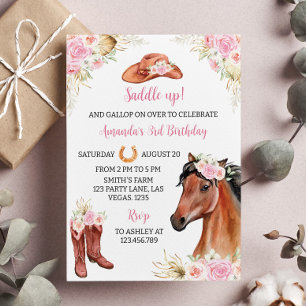 Cheval Rustique Floral Invitation Anniversaire