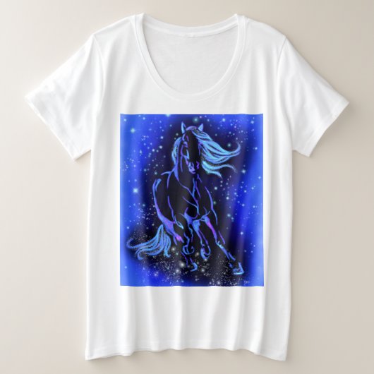 Cheval T-Shirt Courir En Bleu Lune Nuit (Design devant)