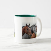 Cheval Tête Classique Mug Blanc Équestre Rim Vert  (Devant droit)