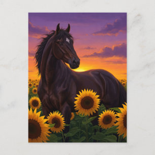 Cheval Tournesol au Coucher du Soleil Carte Postal