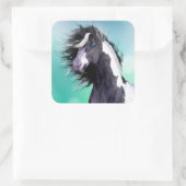 Cheval Vanner Tzigane Grand Stickers Carré (Sac)