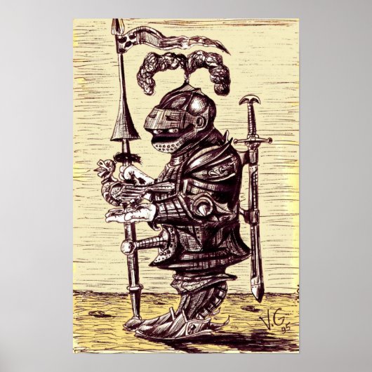 Chevalier avec affiche d'art de colombe (Devant)