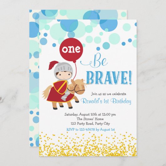 Chevalier avec Balloon Invitation d'anniversaire (Devant / Derrière)