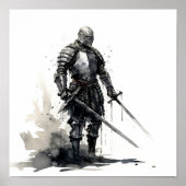 Chevalier avec épée - Striking Side View Poster (Devant)