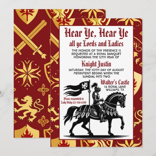 Chevalier de la Renaissance médiévale Invitation d (Devant / Derrière)