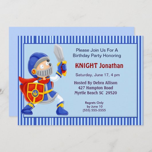 Chevalier En Armor Invitation Anniversaire (Devant / Derrière)