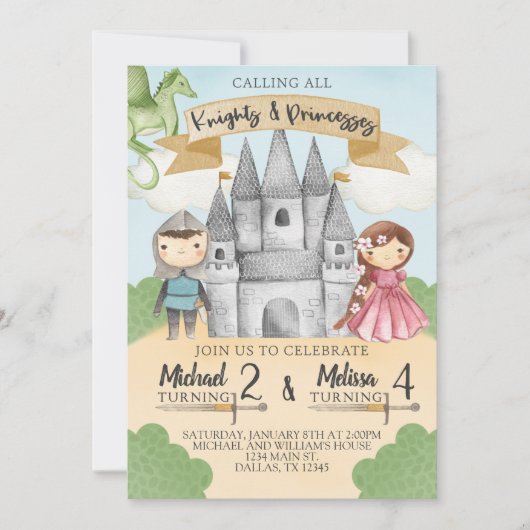 Chevalier et princesse Invitation anniversaire (Devant)