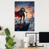 Chevalier Guerrier de Fantasy avec Affiche d'Épée (Bureau à domicile)
