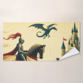 Chevalier médiéval/dragon/château fantastique (Serviette de bain)