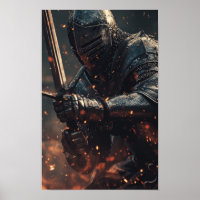 Chevalier médiéval en action - Poster de bataille