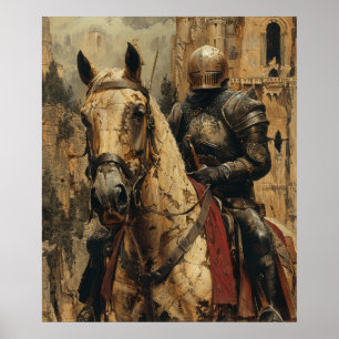 Chevalier Médiéval équitation Affiche d'illustrati