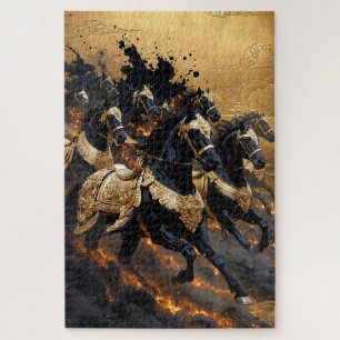 Chevaux armés d'or légendaires du puzzle de feu