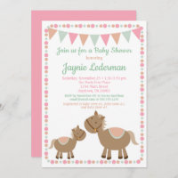 Chevaux Baby shower Invitation Pays Fille Rose