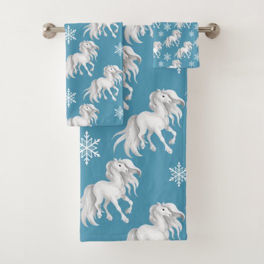 Chevaux blancs et flocons de neige Motif d'hiver s (En situation)