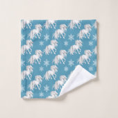 Chevaux blancs et flocons de neige Motif d'hiver s (Gant de toilette)
