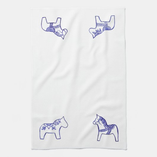 Chevaux bleu et blanc MoJo Serviette de cuisine (Vertical)