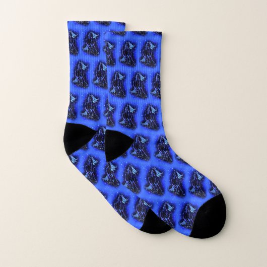 Chevaux Bleus Neon Courant Au Lune Starry Night (Paire)
