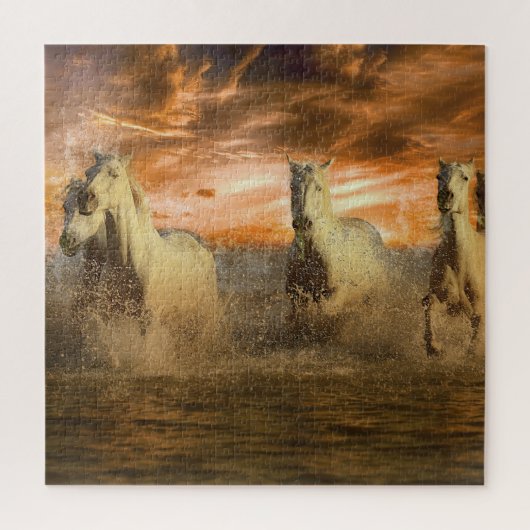 Chevaux courir sur la plage au puzzle Sunset (Vertical)