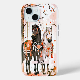 Chevaux dans une forêt rouge Nom personnalisé