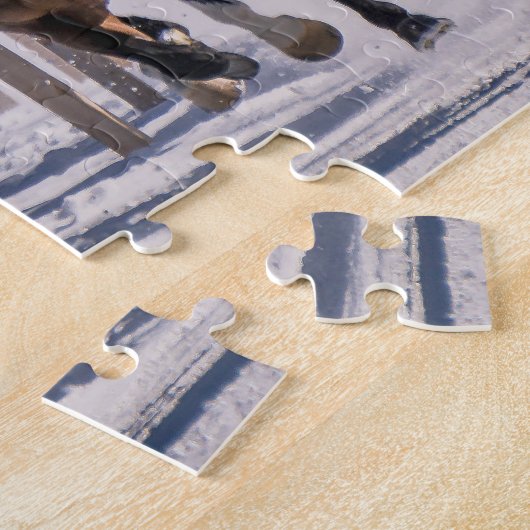Chevaux de course dans le puzzle de neige (Côté)
