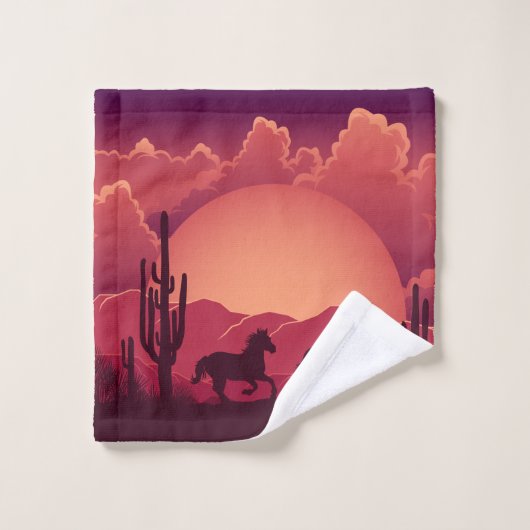 Chevaux de course sauvage du désert du coucher du  (Gant de toilette)