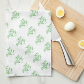 Chevaux de Dala vert et blanc Serviette de cuisine (Quart Plié)