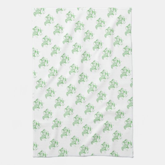 Chevaux de Dala vert et blanc Serviette de cuisine (Vertical)
