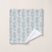 Chevaux de mer tropicaux, Motif hippocampe - gris  (Gant de toilette)