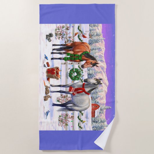 Chevaux de Noël dans la serviette de plage de neig (Devant)