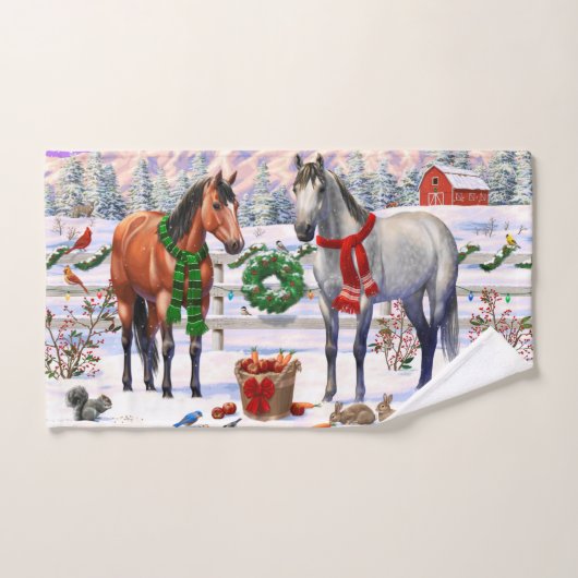 Chevaux de Noël en neige (Serviette à main)