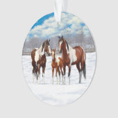 Chevaux De Peinture De Baie Pinto En Neige D'Hiver (devant)