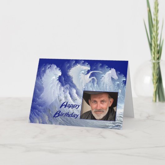 Chevaux de Surf blanc Carte d'anniversaire photo (Devant)