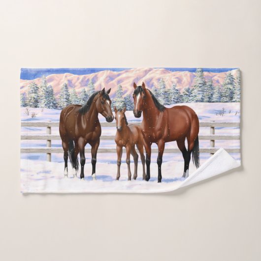 Chevaux Du Quartier De La Baie Brown En Neige (Serviette à main)