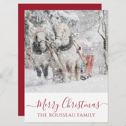 Chevaux En Hiver Fête De Neige Invitation Noël (Devant / Derrière)