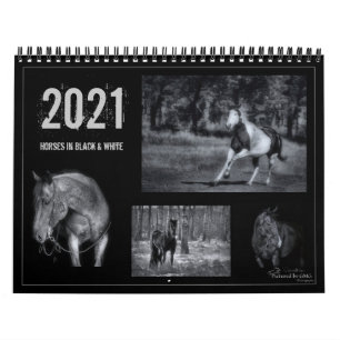 Chevaux en noir et blanc - Calendrier équin 2021